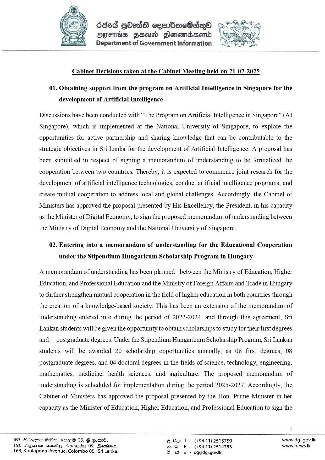Cabinet Decisions on 21.07.2025 E page 0001