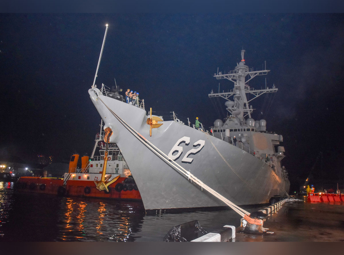 USS FITZGERALD departs island 