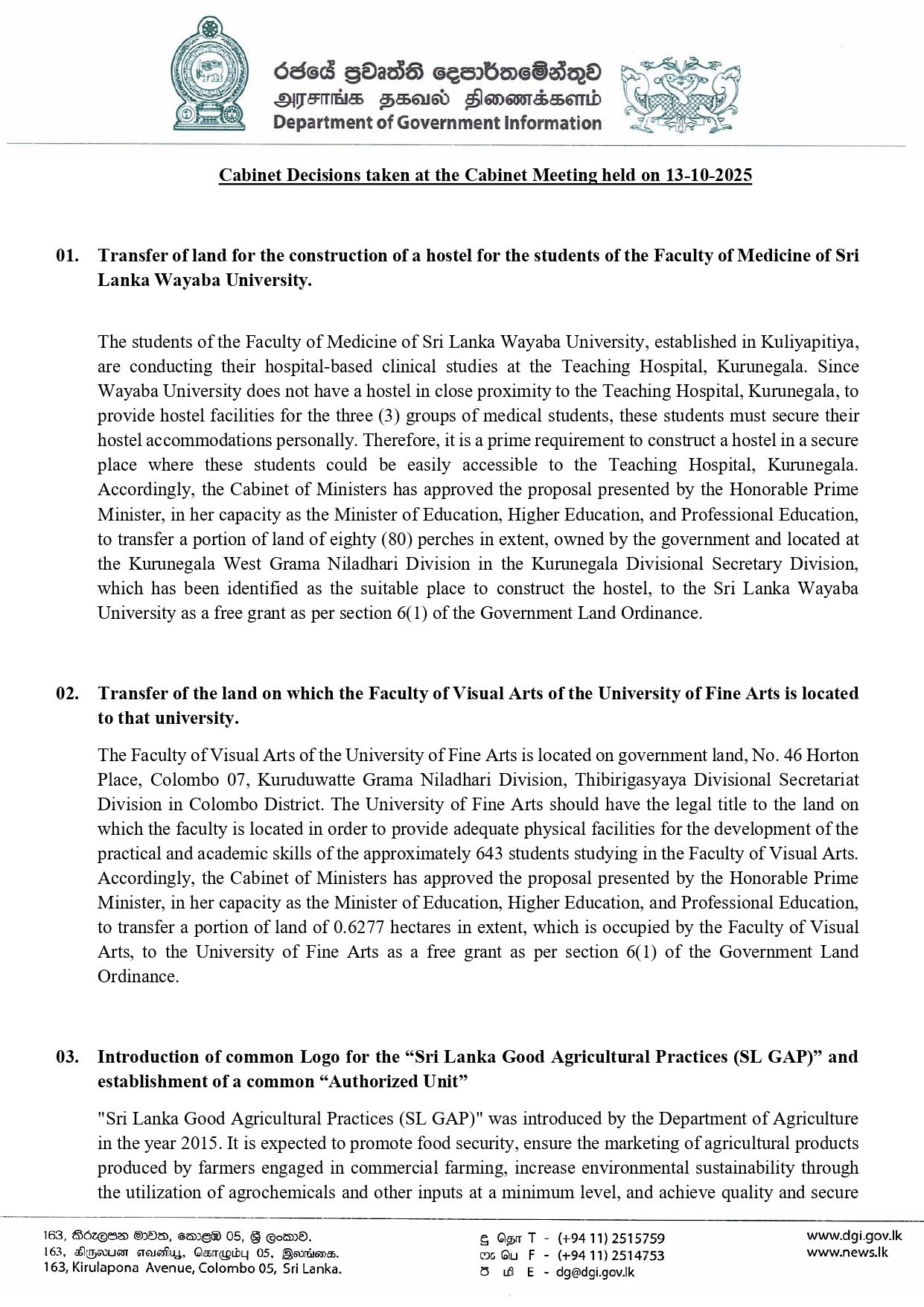 Cabinet Decisions on 13.10.2025 English page 0001