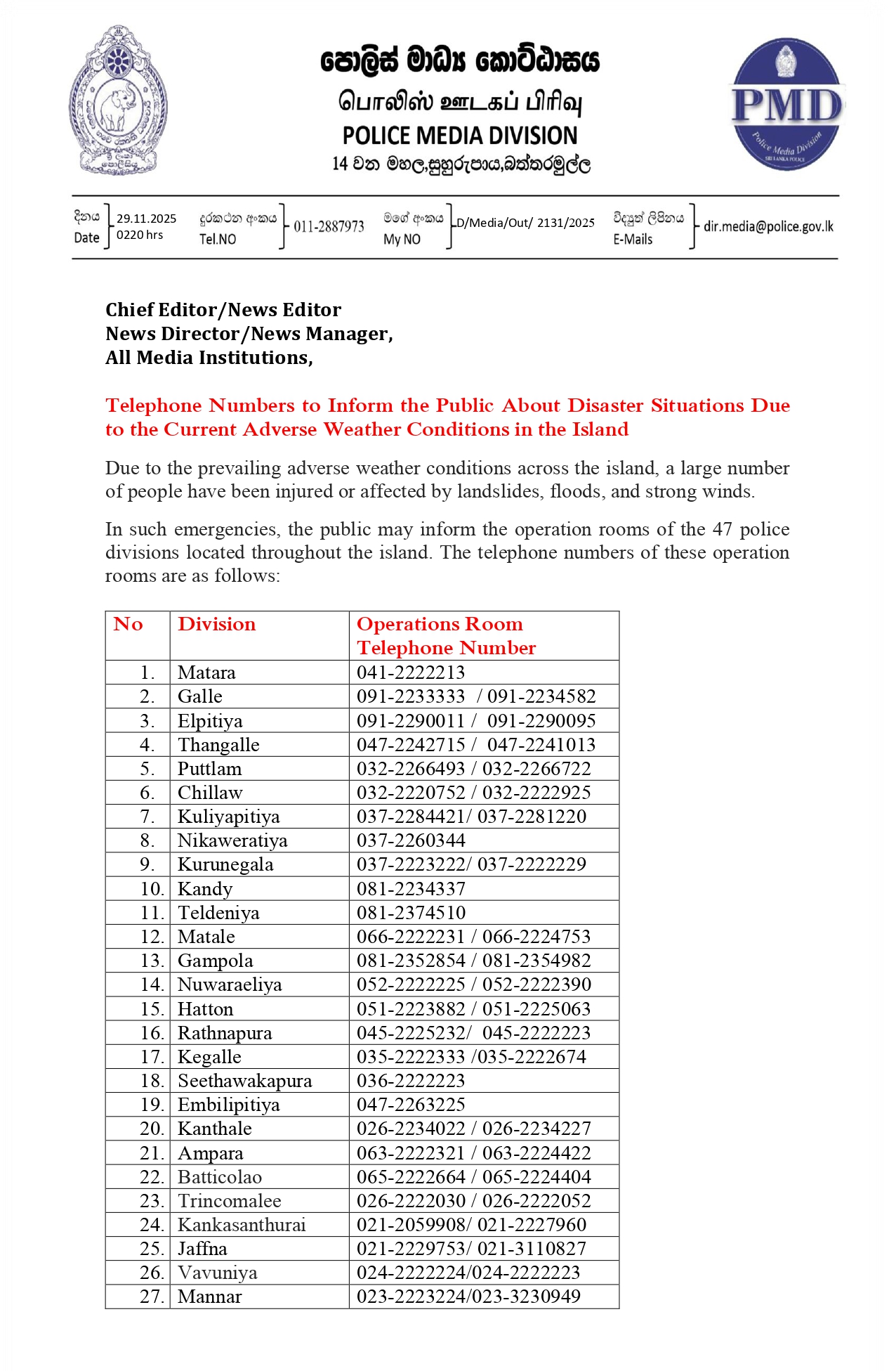 Media on 29.11.2025 at 0220 media release page 0001
