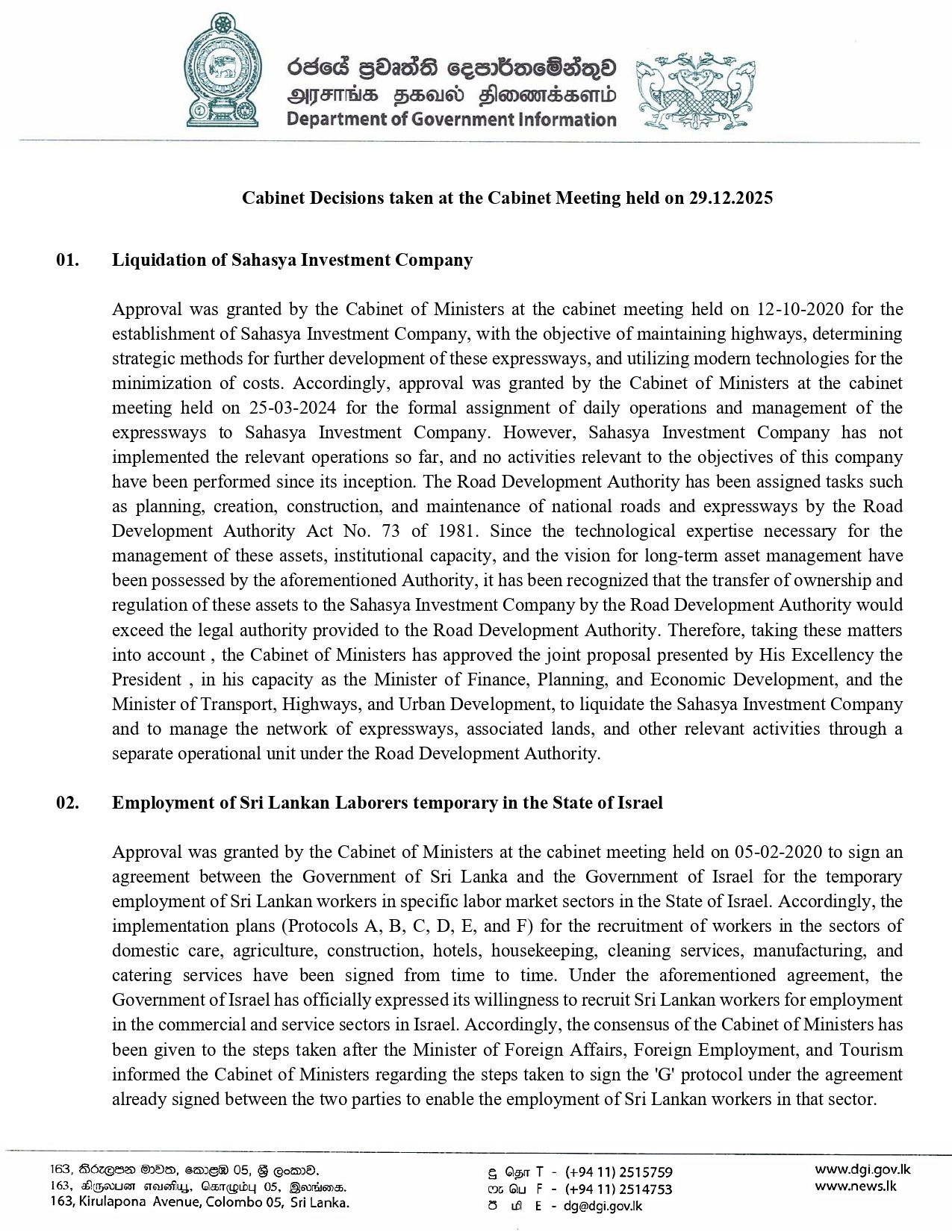 Cabinet Decisions on 29.12.2025 E page 0001