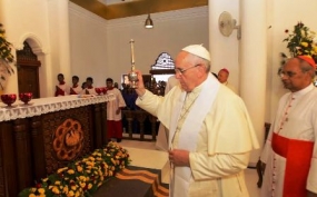 Pope Francis Leads Prayer Service at  Our Lady of Lanka Chapel in Bolawalana